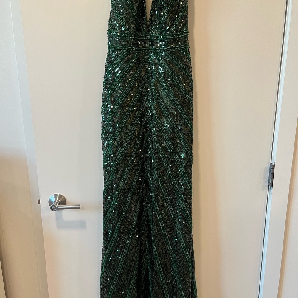 Camille La Vie Sequin Hunter Green Dress Style 67679 prom dress with tags